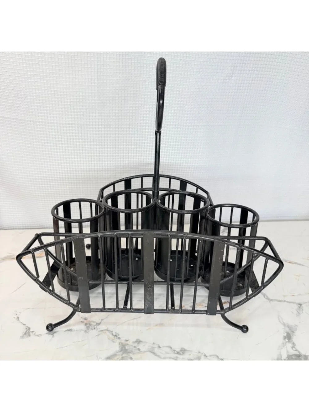 Buffet caddy holder , black rod iron, holds napkins, plates, utensils